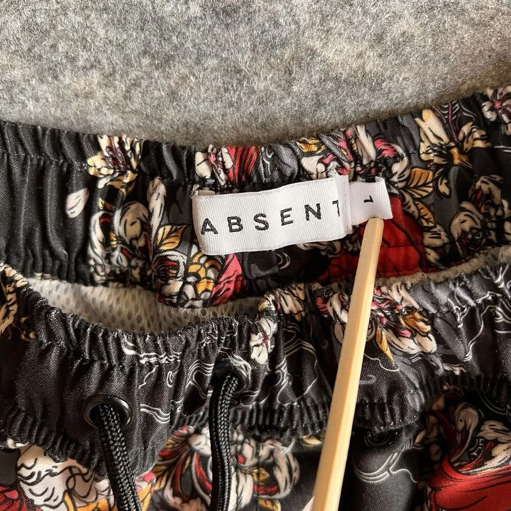 Absent Swim Shorts Mens Large Black Lined Japanese Koi Peonies Drawstring Pocket